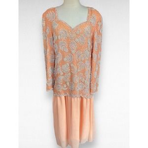Vintage Boutique Hand Beaded Silk‎ Sequin Dress Womens 3X Jakelin